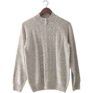 Karen Scott Women's Medium Mock neck Sweater Marled Gray Pearl Buttons Soft